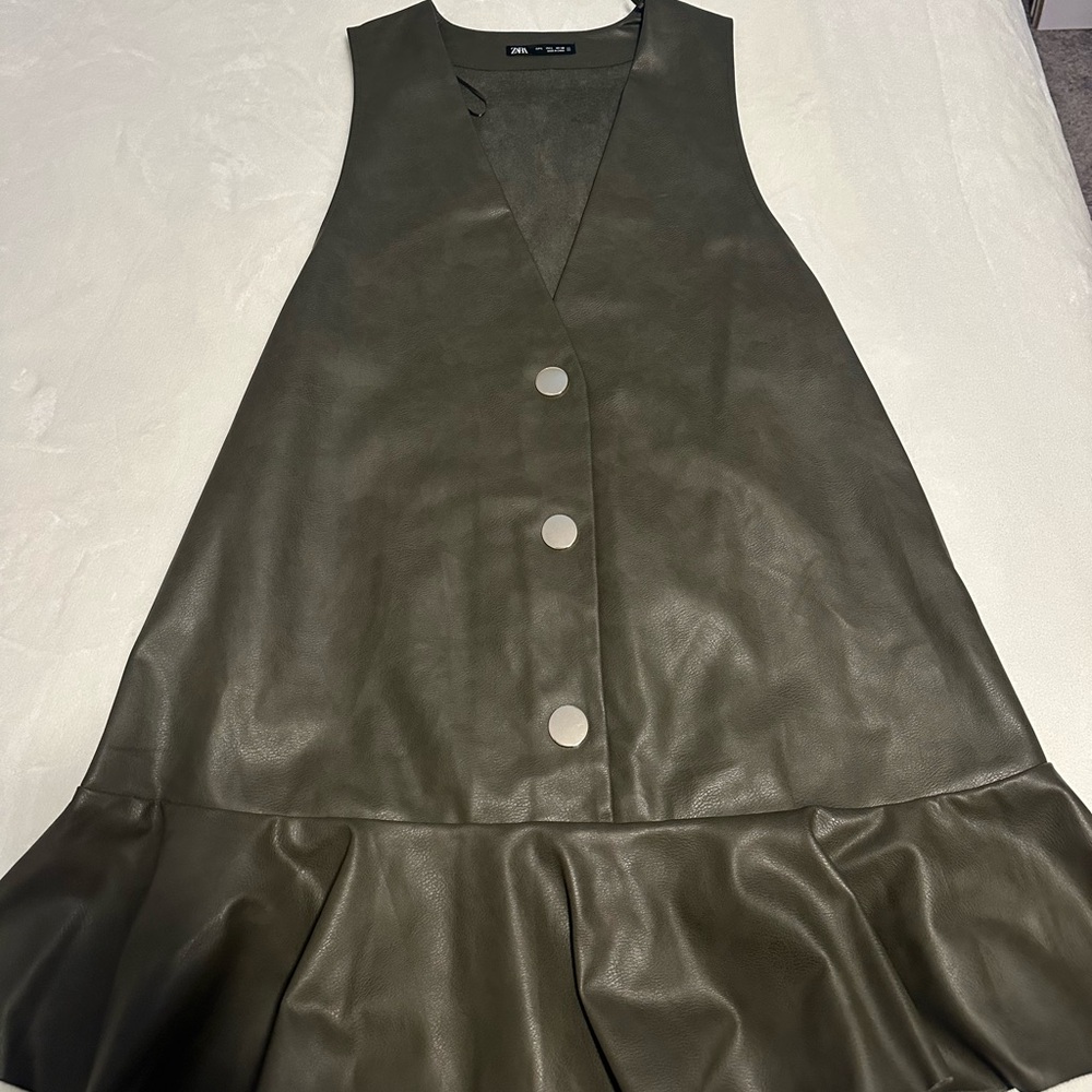 Zara Olive Green Faux Leather Dress